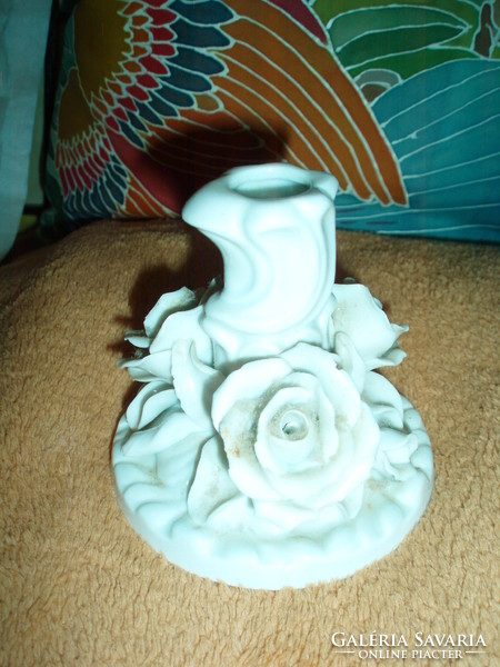Herendi fehér rózsás porcelán gyertyatartó