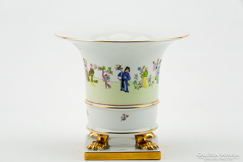 HERENDI, CSUNG VERT KÍNAI KARMOS LÁBÚ KÉZZEL FESTETT PORCELÁN VÁZA, HIBÁTLAN! (P054)