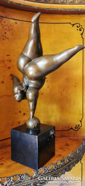 Molett női akt - art deco bronz szobor