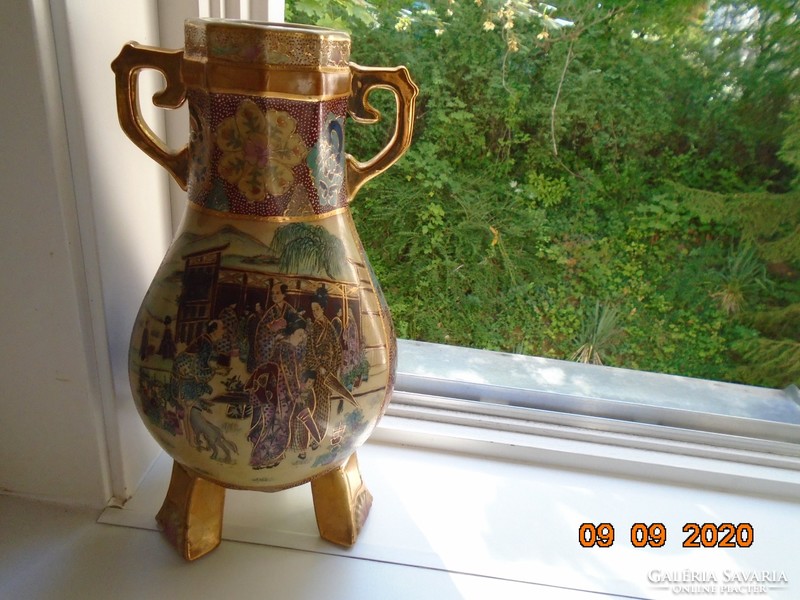 Opulens dombor arany zománc és arany brokát mintákkal sokalakos jelzett, nehéz KÍNAI váza  36 cm
