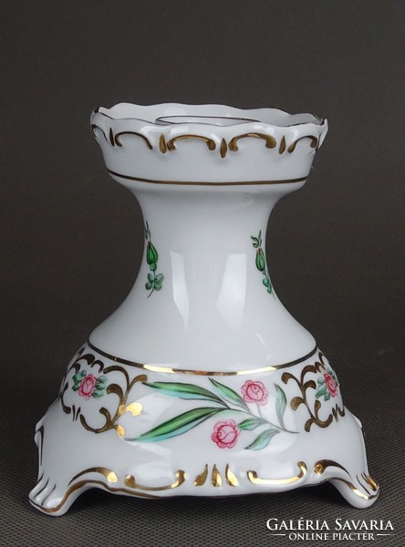 1F893 Virágmintás Hollóházi porcelán egyállásos gyertyatartó