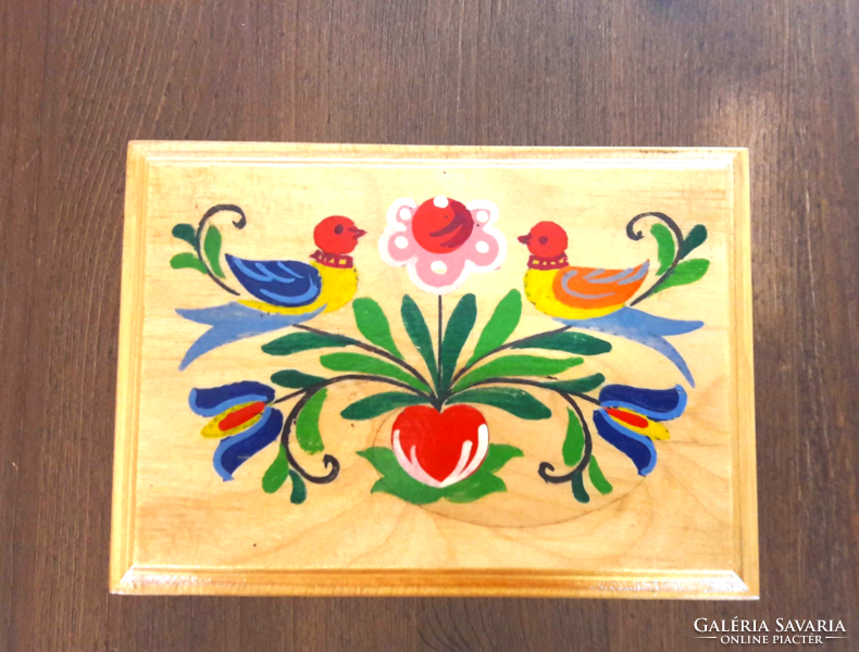 Chodovia domazlice Czech antique, hand-painted, marked, folk wooden box with lid, jewelry holder, chest