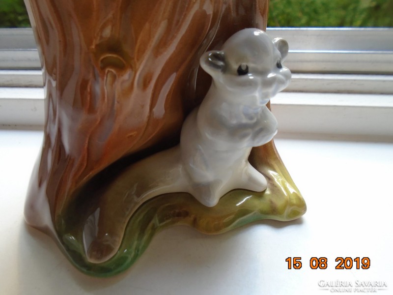 Figurális hermelinnel  angol HORNSEA  vintage "fakéreg" váza