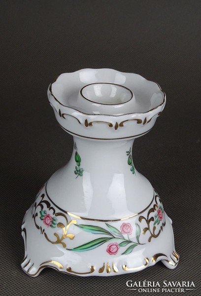 1F893 Virágmintás Hollóházi porcelán egyállásos gyertyatartó