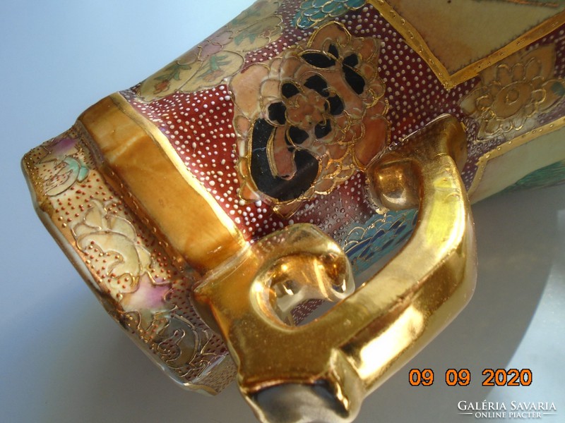 Opulent embossed gold enamel and gold brocade pattern multi-figure marked heavy Chinese vase 36 cm