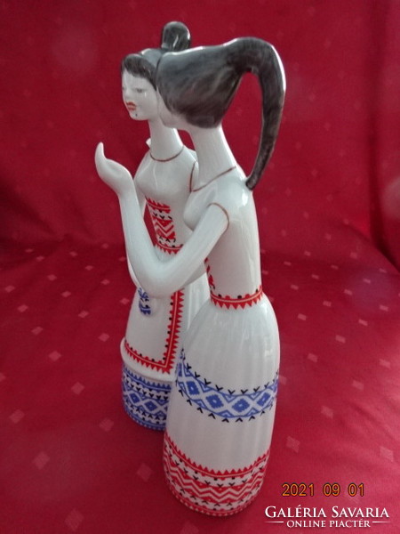 Hollóházi porcelán figura, népművészeti ruhás lányok, magassága 24 cm. Vanneki!