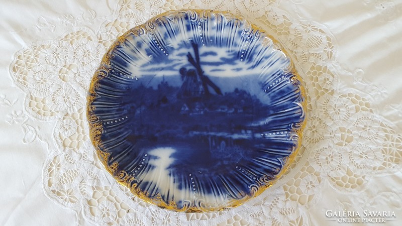 Antique cobalt blue richly patterned bowl and plate with gold border