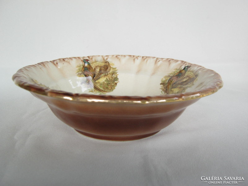 English Staffordshire glazed majolica bowl with pheasant pattern 21 cm