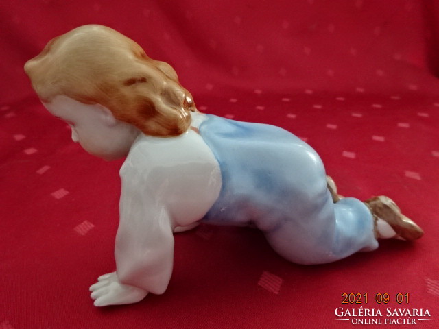 Zsolnay porcelán figura, mászó kisfiú, magassága 9,5 cm. Vanneki!