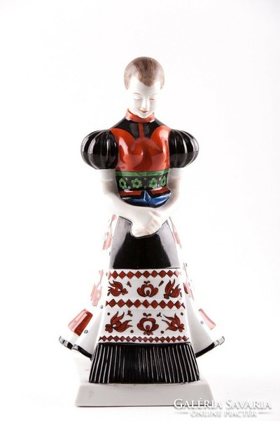 HERENDI, NÉPIES ESKÜVŐI ÖLTÖZETŰ LÁNY KÉZZEL FESTETT PORCELÁN FIGURA 1920, HIBÁTLAN! (P025)