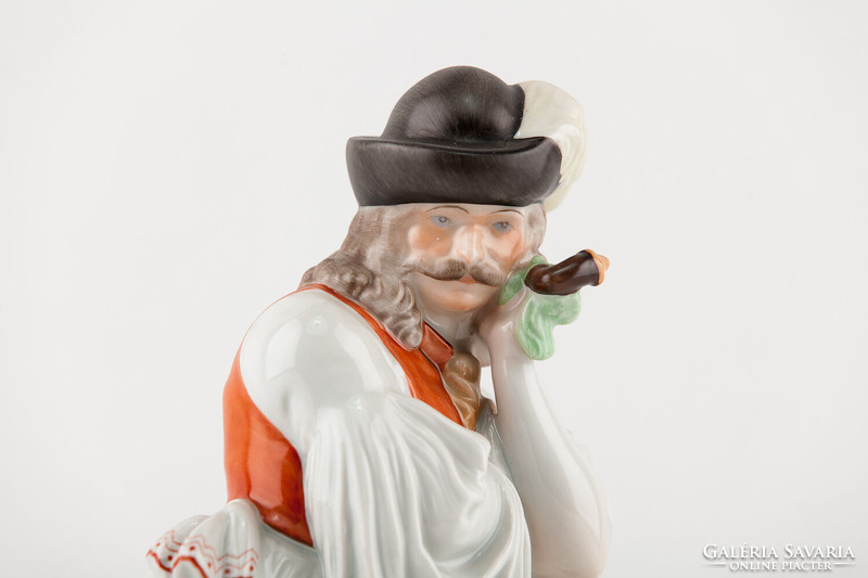 HERENDI, UNATKOZÓ JUHÁSZ PIPÁVAL KÉZZEL FESTETT PORCELÁN FIGURA, HIBÁTLAN! (P020)