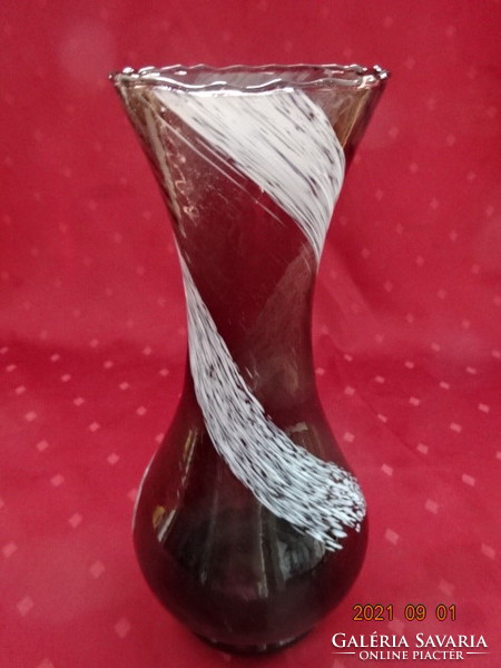 Barna üveg váza, német csavart fehér festéssel, magassága 29 cm. Vanneki!