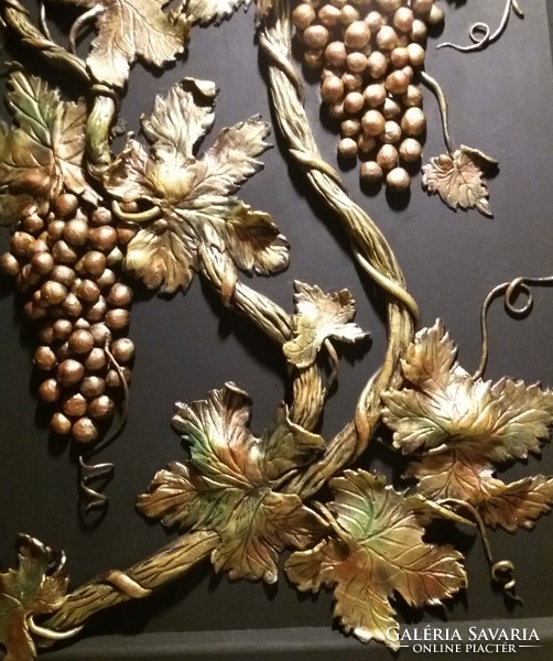 Grapes, painted relief, plaster, clay wood, 41 cm x 55 cm