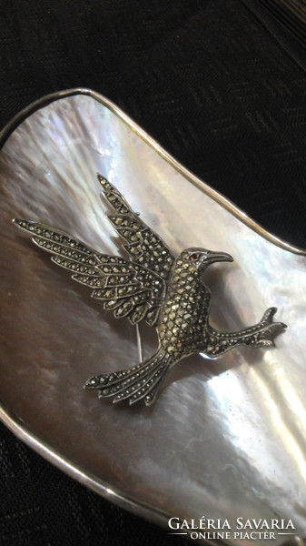 Silver bird brooch with marcasite stones, 1960s