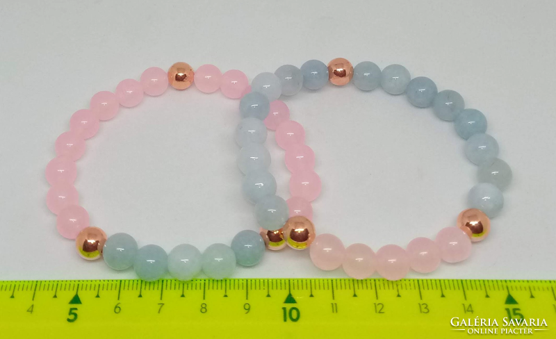 Women's mineral bracelet set with aquamarine and rose quartz made of 8 mm beads