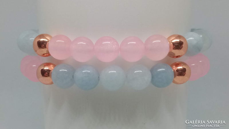 Women's mineral bracelet set with aquamarine and rose quartz made of 8 mm beads