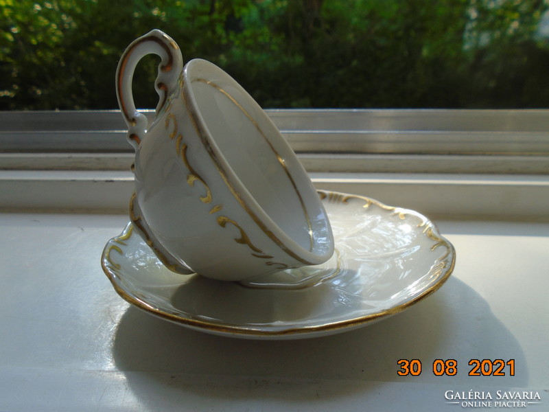 Gundel zsolnay baroque embossed handmade gold patterned coffee cup with saucer