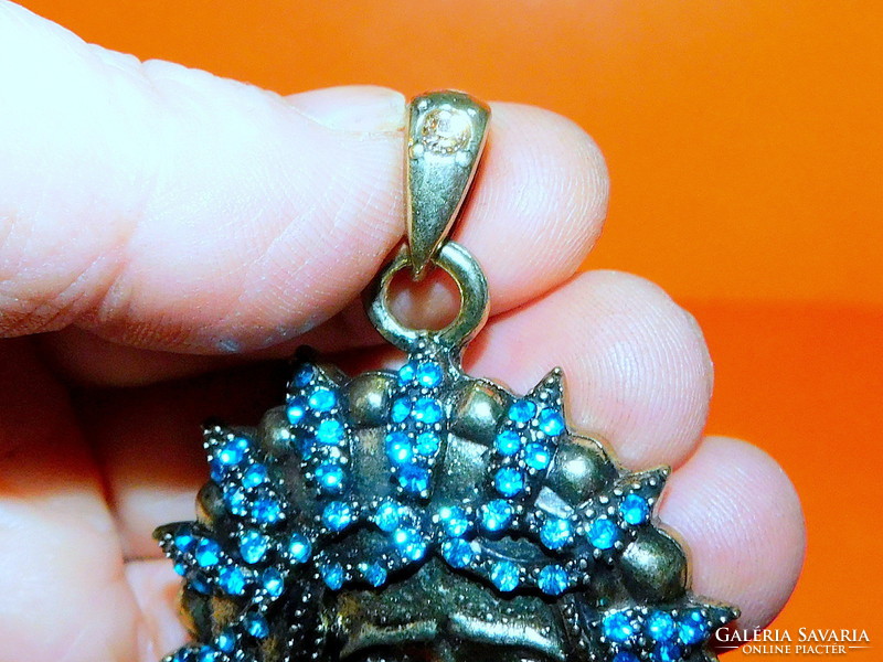Jesus Christ portrait with turquoise crystal stony vintage pendant