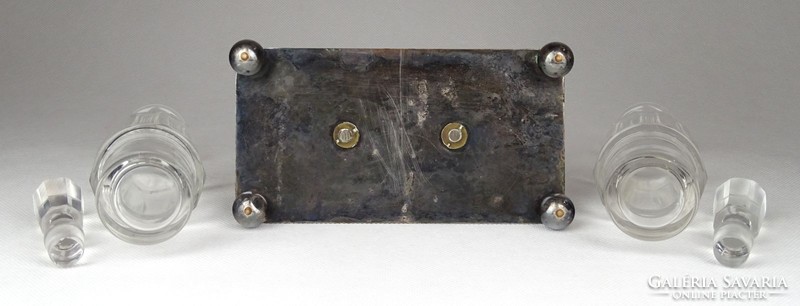 1F965 Antik jelzett ezüstözött alpacca asztali ecet és olaj kínáló