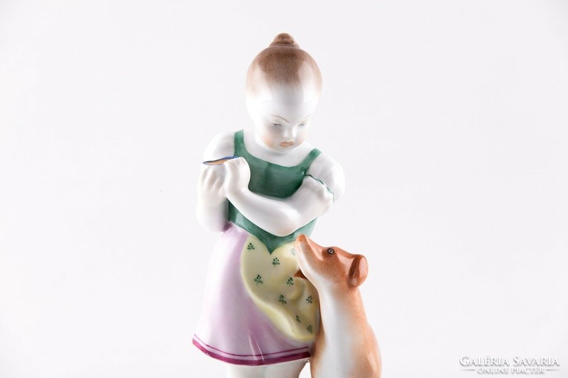 HERENDI, "IRIGY KISLÁNY" POINTER KUTYÁVAL KÉZZEL FESTETT PORCELÁN FIGURA, HIBÁTLAN! (P070)