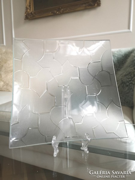 Kínáló modern üveg tál, geometrikus, modern dizájn 22 cn