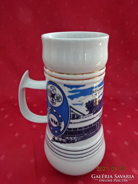 Hollóházi porcelán, sörös korsó, Nehézipari Műszaki Egyetem 1989 felirattal. Vanneki!