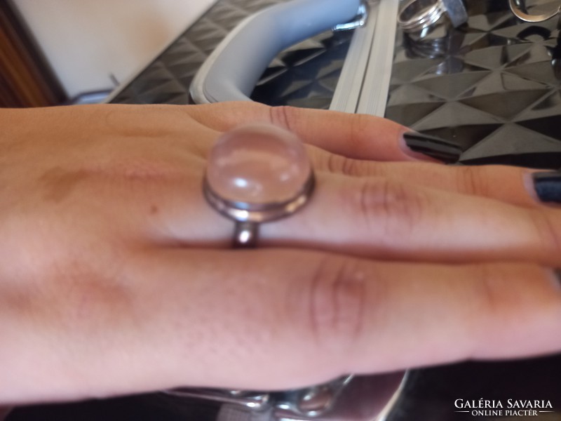Izraeli ezüst gyűrű 10 ct rózsakvarc kővel 8-as méret