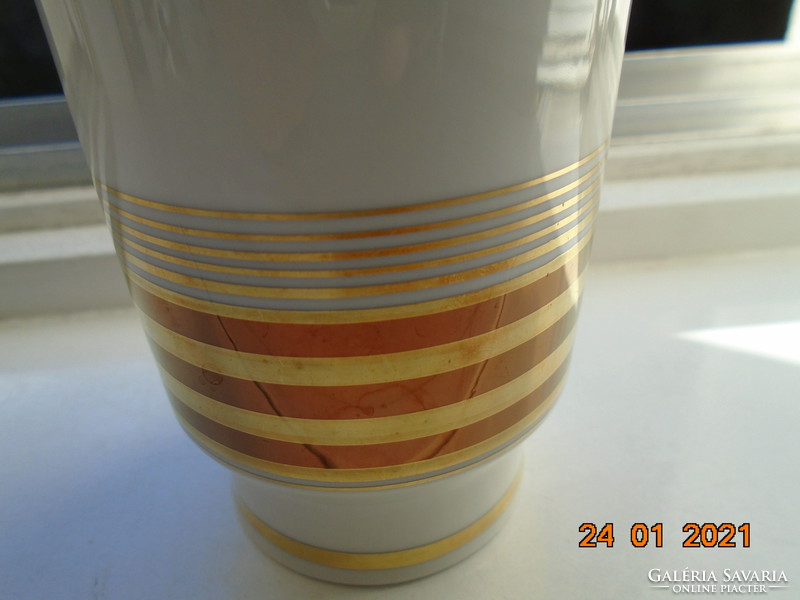 Bauhaus weimar porcelain two-tone tube vase decorated with gold stripes teen 225 model