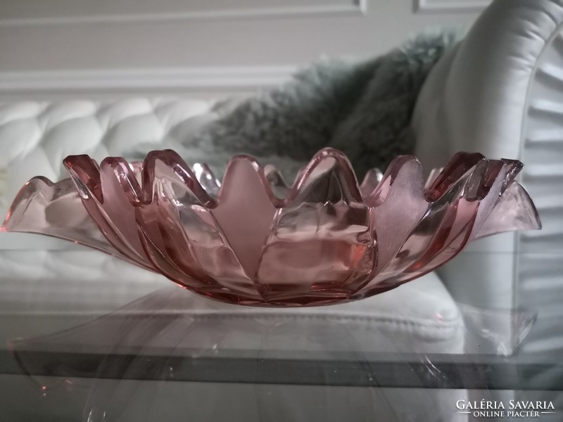 Antique, iced tea color, art deco, cast glass serving bowl with 5 bowls, pink old