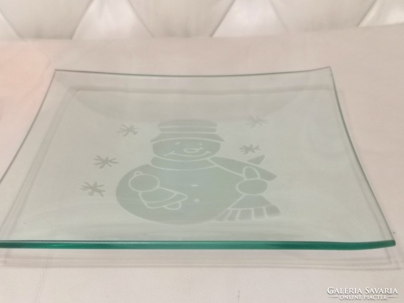 Üveg tál hóemberrel 23 cm
