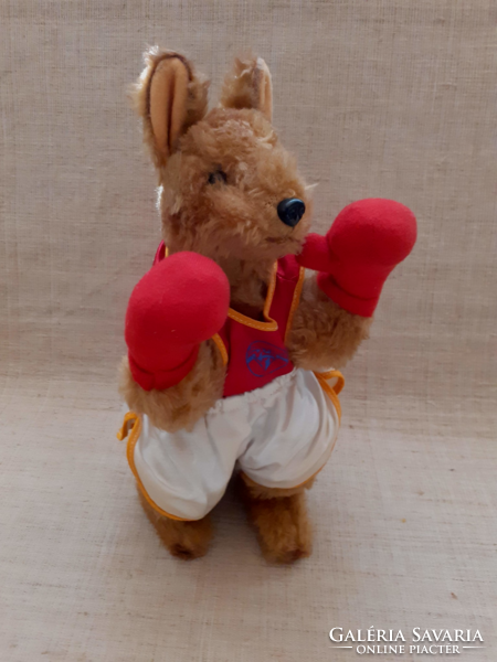 Old numbered marked boxer kangaroo figurine wearing silk box jersey and pants and gloves