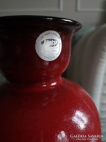 Vörös mázas német retro váza  24 x 15 cn