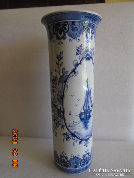 Antique delft hand painting, pewter-glazed vase, due to the early 19th century, the edge of the mouth is uneven