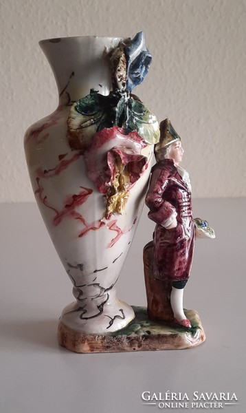 Antique faience figural small vase, sculpture