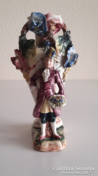 Antique faience figural small vase, sculpture