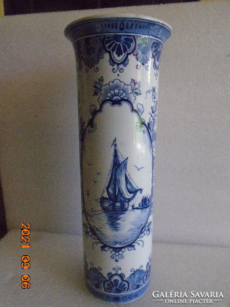 Antik Delft   kézi festés, ónmázas váza  XIX sz  korai időből adódóan száj perem nem egyenletes