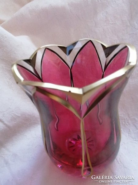 Bíbor- arany jelzett tulipán  üveg váza