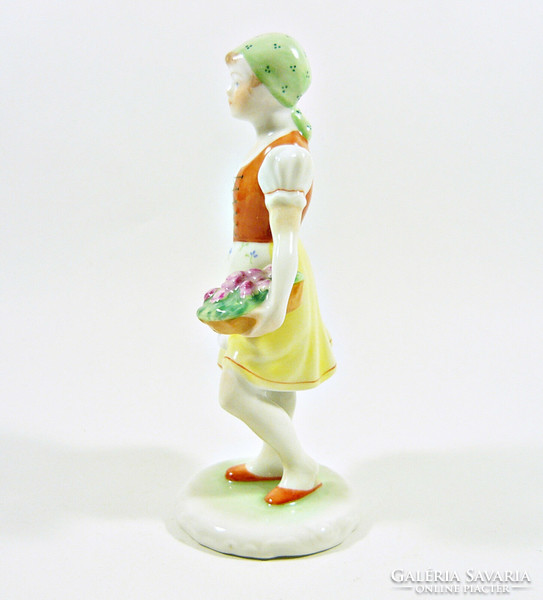Herend, girl with flower basket 14.5 Cm hand-painted porcelain figurine, flawless (p009)