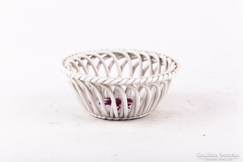 Herend, apponyi raspberry patterned porcelain wicker basket, flawless! (P137)