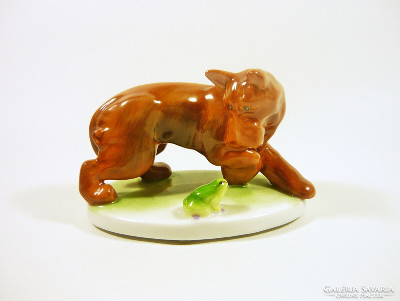 Herend, terrier dog with frog 11.2 Cm hand painted porcelain figurine, flawless! (P152)