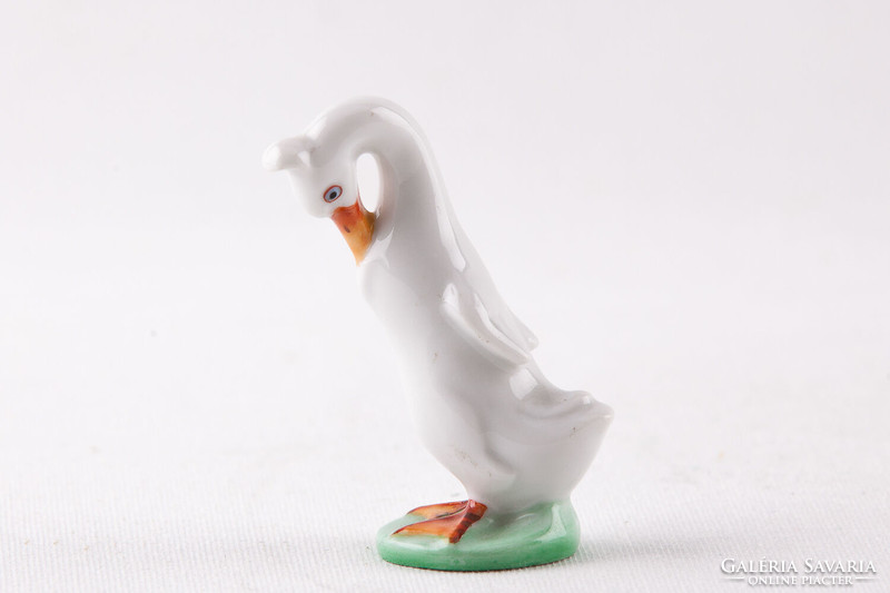 HERENDI, FEHÉR LIBA MADÁR MINIATŰR KÉZZEL FESTETT PORCELÁN FIGURA, HIBÁTLAN! (P039)