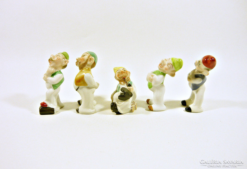 Herend, snow-white disney 5 hand-painted porcelain dwarf figures, flawless! (P061)