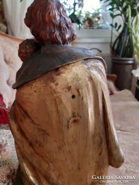 Antik,reneszansz 1690 es évből szines 52x28x20cm  Szent Ferenc a kisdeddel hársfa szobor
