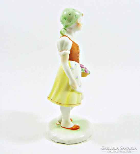 Herend, girl with flower basket 14.5 Cm hand-painted porcelain figurine, flawless (p009)