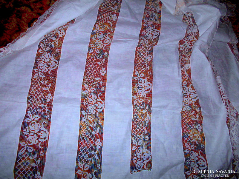 --Antique batik rich breath-thin fillet with lace decoration tablecloth flawless 139 cm x 139 cm