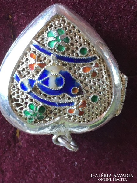 Silver heart decorated with pendant enamel - pre-1964 import mark-