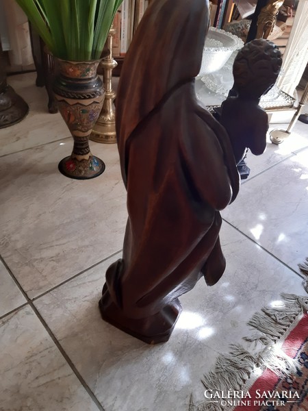 Antique 1900s Mary's Little Jesus Carved Wooden Sculpture .Marked.56X20x15cm