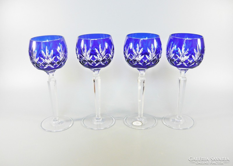 Lips, cobalt blue, hand-polished, lead crystal wine glasses, set of 4! (Bt047)