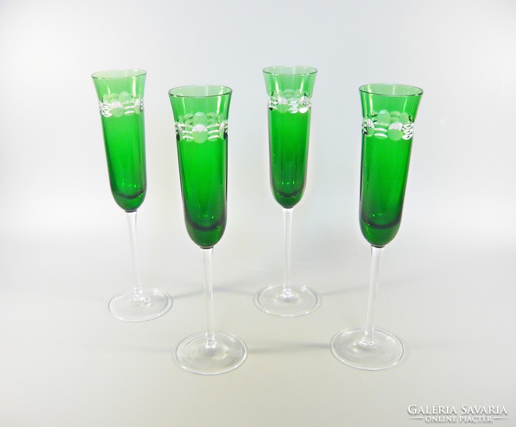 Lips, emerald green, hand-polished, lead crystal champagne glasses, set of 4! (Bt046)