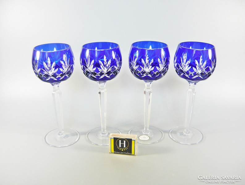 Lips, cobalt blue, hand-polished, lead crystal wine glasses, set of 4! (Bt047)